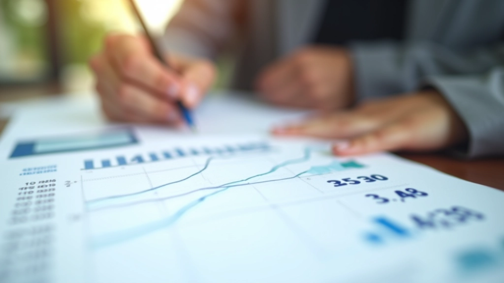 Tableau avec données d'inflation et courbes de croissance économique, stylo posé sur les chiffres
